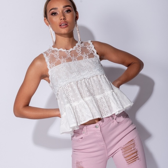 Alexa White Tiered Lace Tank Top - Picture 2 of 8